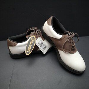 NWT Spalding Ladies Size 6 Dark Brown & White Faux Leather Golf Shoes